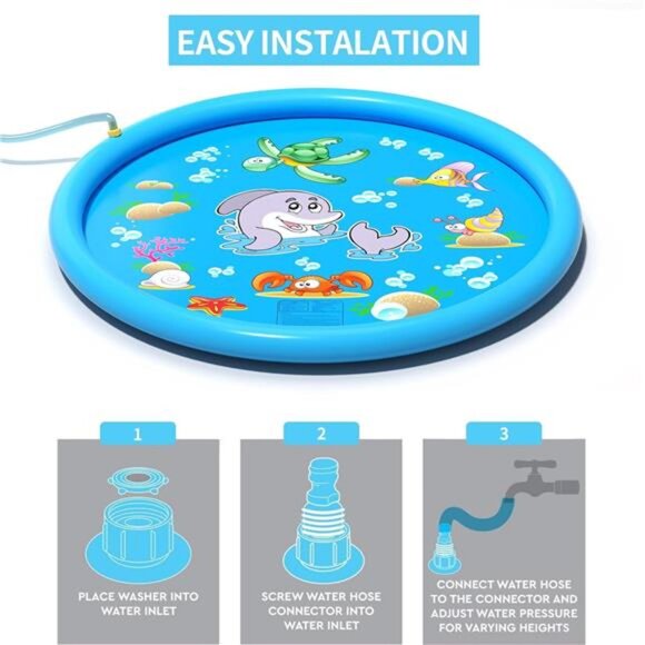 68" Water Sprinkler Pad, Inflatable Splash Pad for Kids and Adults - Picture 4 of 5